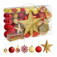 Set globuri de Craciun, 108 piese, auriu si rosu, diverse forme si dimensiuni, Vivo CB108